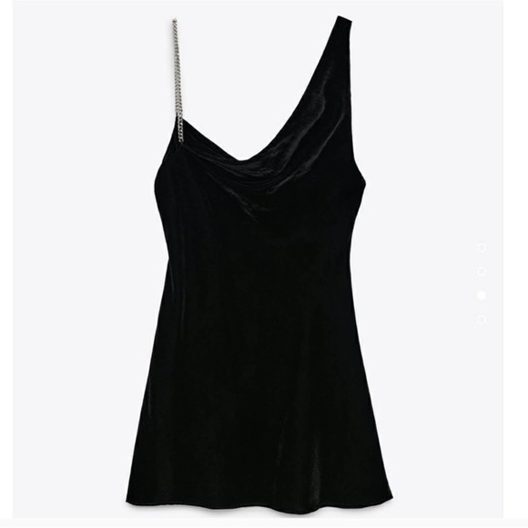 Zara Chain Strap Black Velvet Dress Medium - Picture 3 of 7